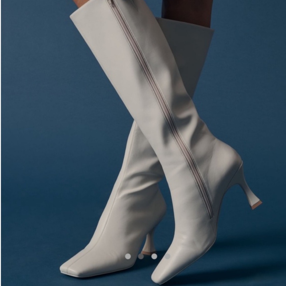 Jeffrey Campbell Cream Knee-High Stiletto Boots
